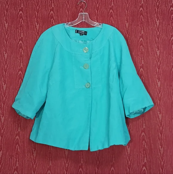 LEVINE CLASSIC 2 Piece Teal 3/4 Sleeve Collarless Button Skirt Suit Womes 20W/30 - Picture 3 of 16